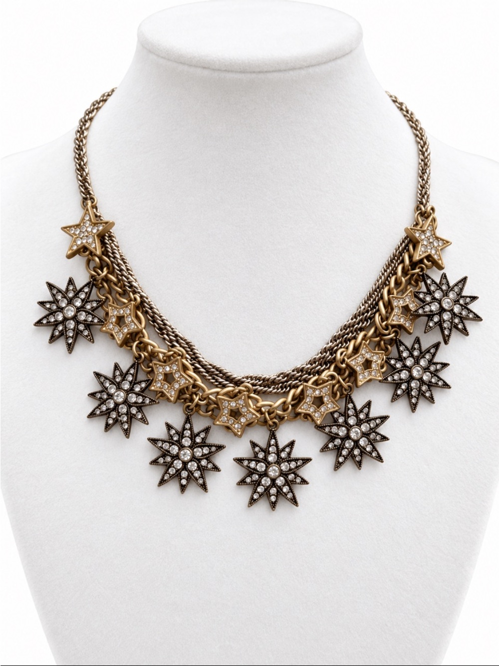 Rhinestone Star & Starburst Layered Chain Statement Necklace